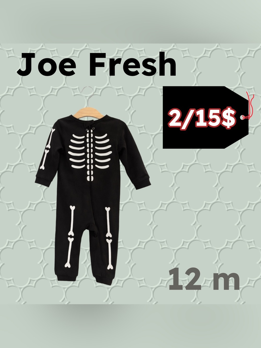 ❄️2/15$🇨🇦👍GUC JOE FRESH |12 m| Cozy Unisex Black Skeleton Footless Warm Pyjama